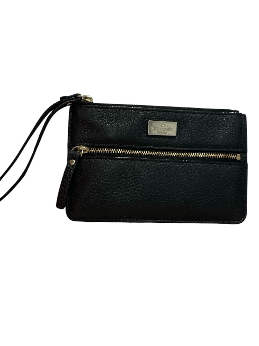 Kate Spade  Black Pebbled Leather Wristlet with Gold Hardware - Picture 2 of 6